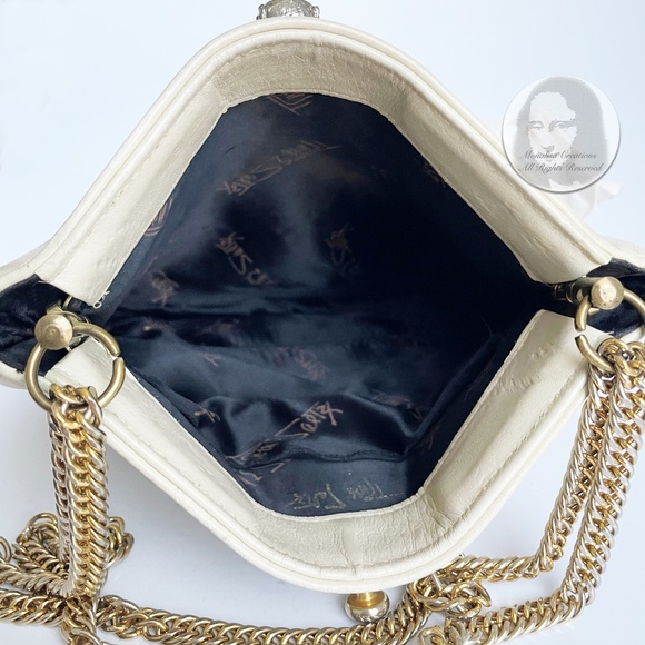 Vintage Ruth Saltz Shoulder Bag Retro 80s Eggshell Leather with Cougar Head - Picture 7 of 9